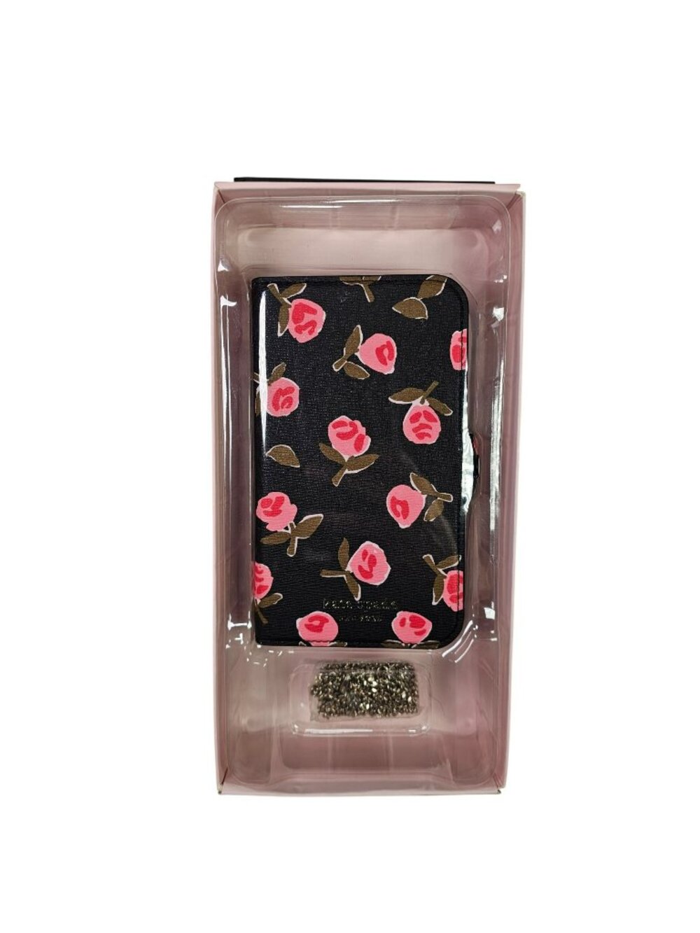 Kate Spade New York Floral iPhone Wallet Case With Chain NEW Black w/ Pink Roses
